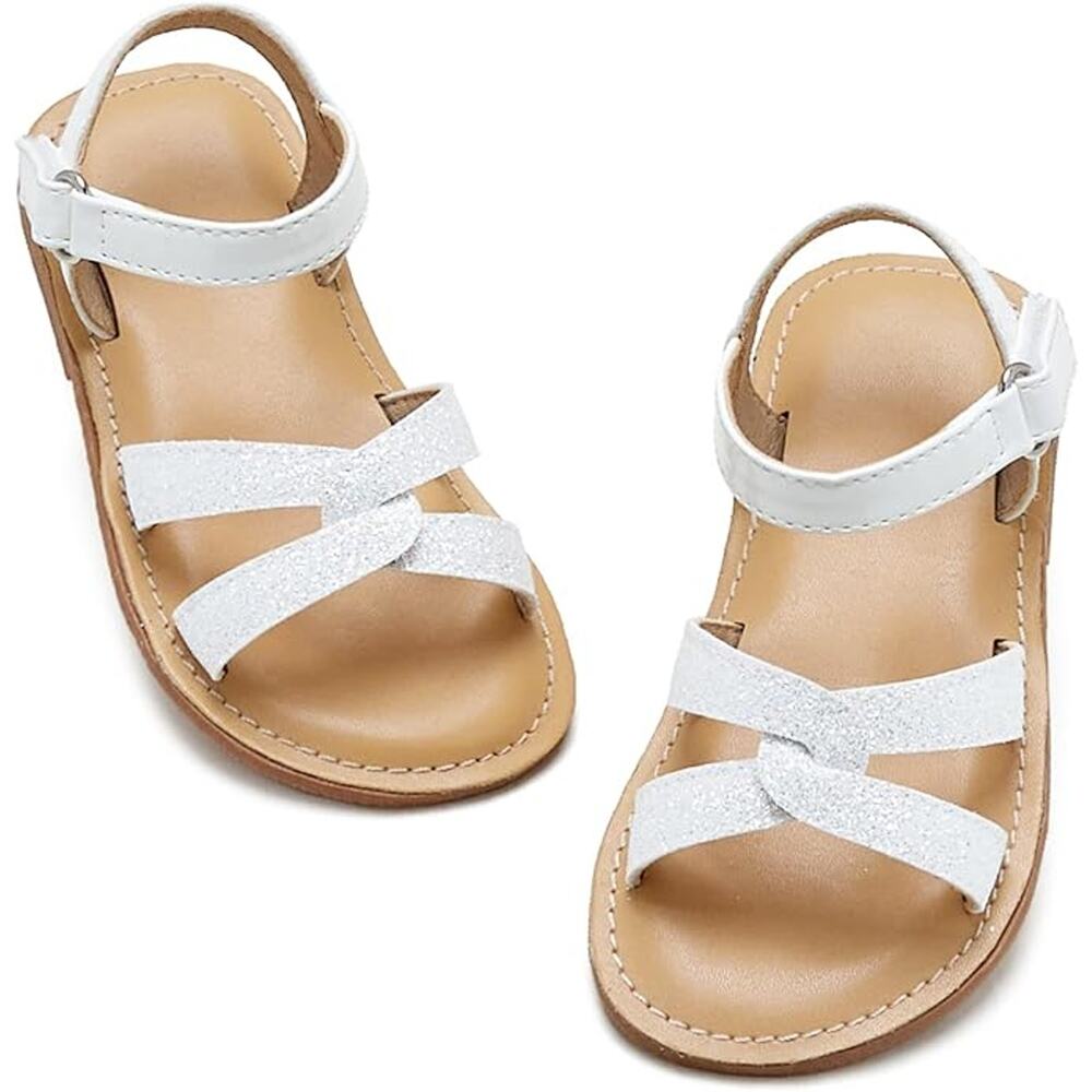 Otter MOMO Girl's 11M White Open Toe Princess Flat Casual Summer Sandals OS8-24